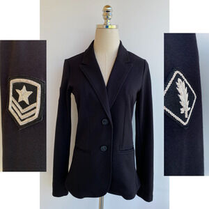 Miller Wendt Black Soft Knit Sloane Blazer Military Patches Large size XS